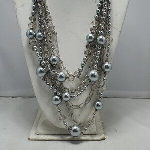 Ali Khan Parisian silver gray statement necklace with gift box